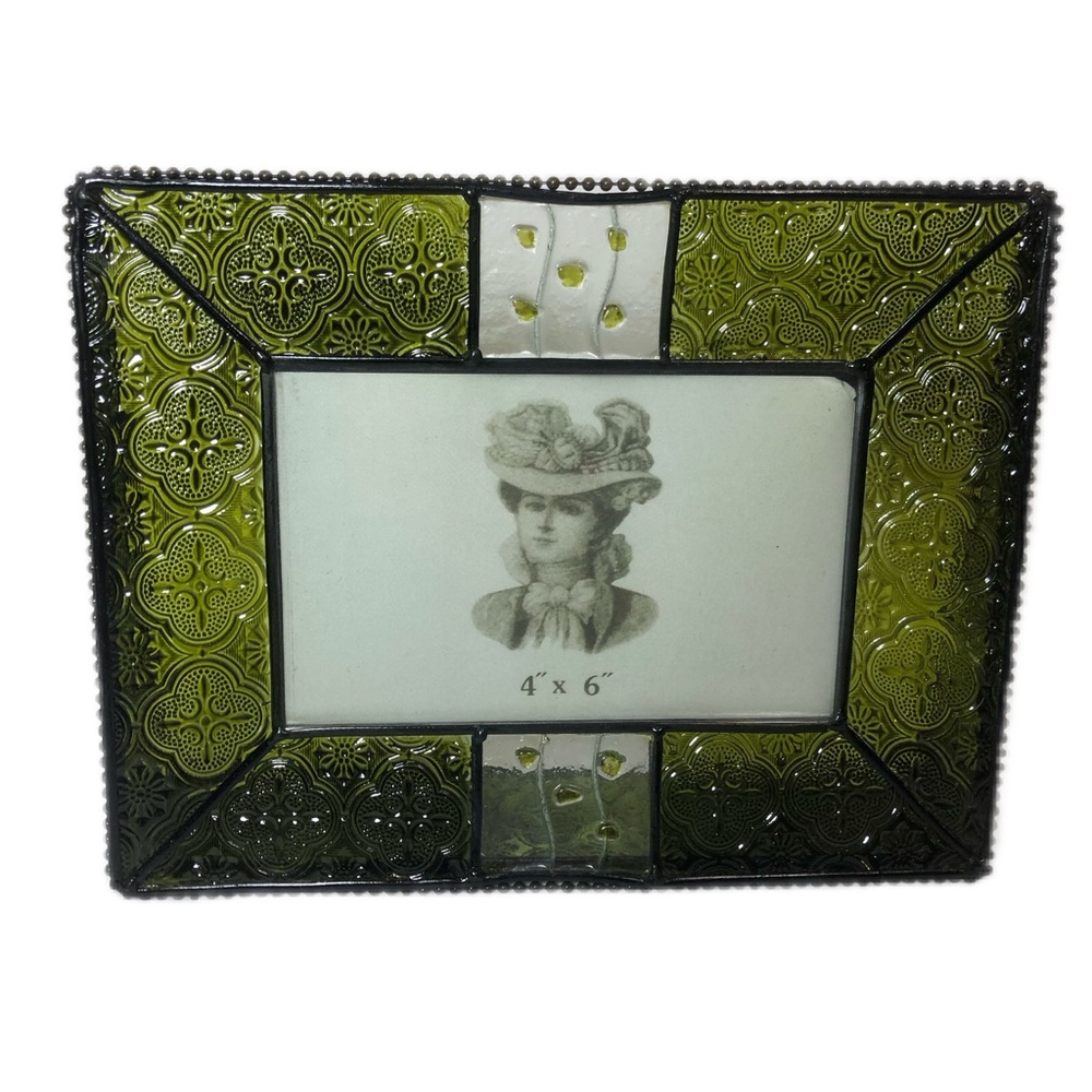 Victorian Green 4"x6" Picture Photo Frame Ornate Stain Glass Look Rectangular